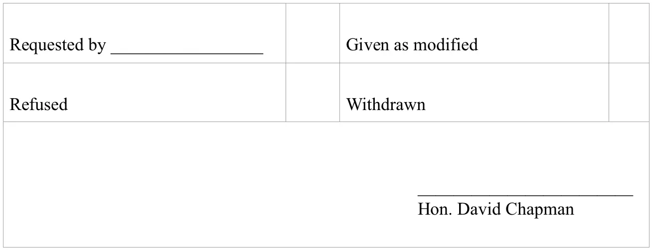Formulario de mociones legales que muestra opciones de disposición de solicitudes con línea de firma